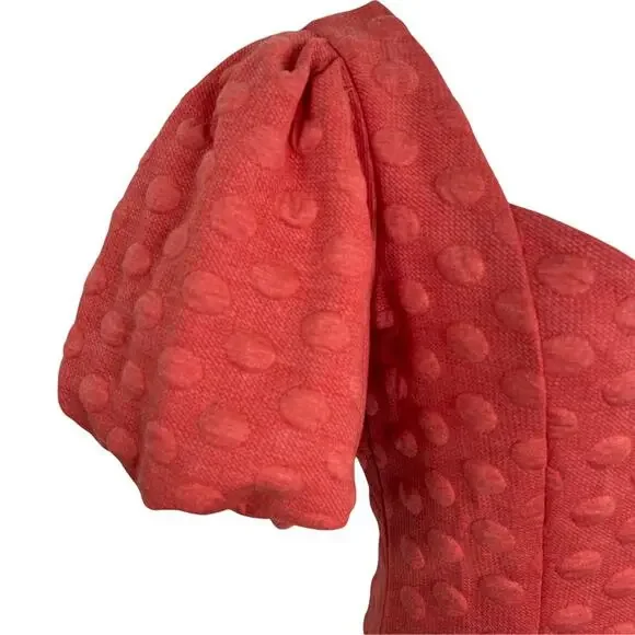 NWT Betsey Johnson Dot Jacquard Puff Sleeve Mini Dress Poppy Large XS - Picture 3 of 9